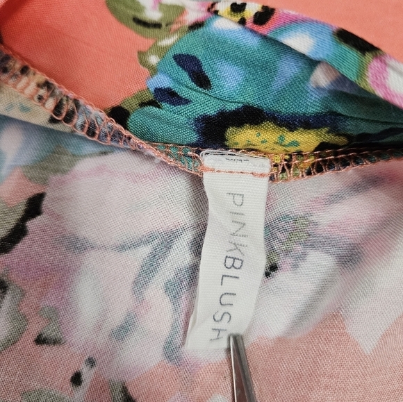 PinkBlush Coral Floral Rayon Kimono Robe Cover-Up Size Medium Women's - Picture 8 of 10